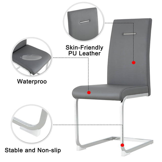 Modern Dining Chairs, PU Faux Leather High Back Upholstered Side Chair ,for Dining Room Kitchen Vanity Patio Club Guest Office Chair (Set of 2) (Grey+PU Leather)