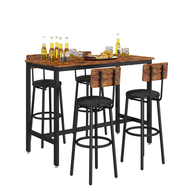 Bar Table Set with 4 Bar stools PU Soft seat with backrest, Rustic Brown, 47.24'' L x 23.62'' W x 35.43'' H.