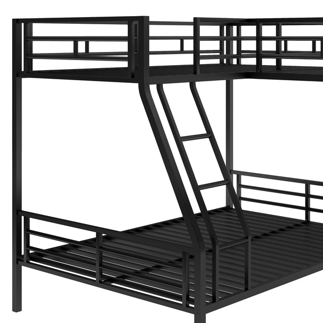 Twin over Full Bunk Bed with a Twin Size Loft Bed attached, with a Desk, Metal, Black
