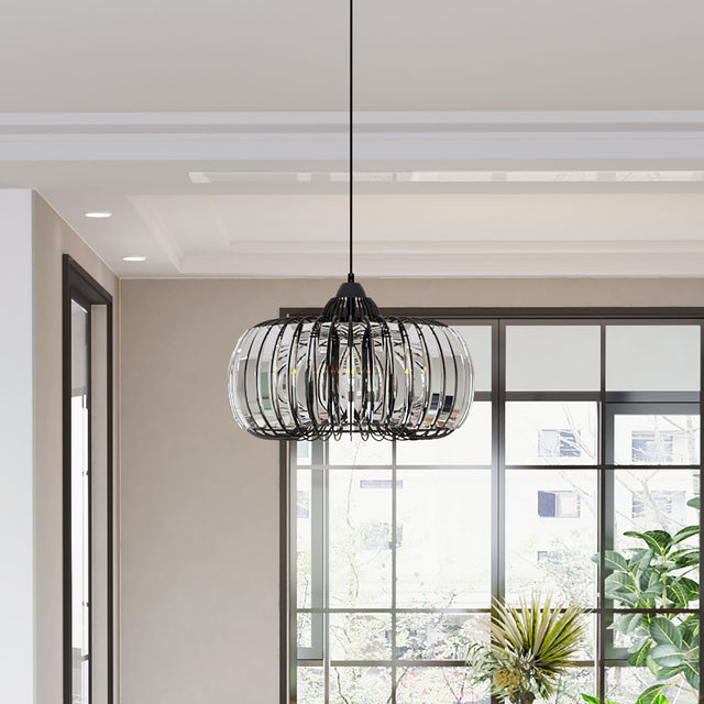 Modern Oblate Black Crystal Chandelier Fixture,Ceiling Pendant light for Living Room, Bedroom, Kitchen, Dining Room, Hallway,Adjustable Color Temperature,Dimmable,120V,E26,W16.5*L31.5