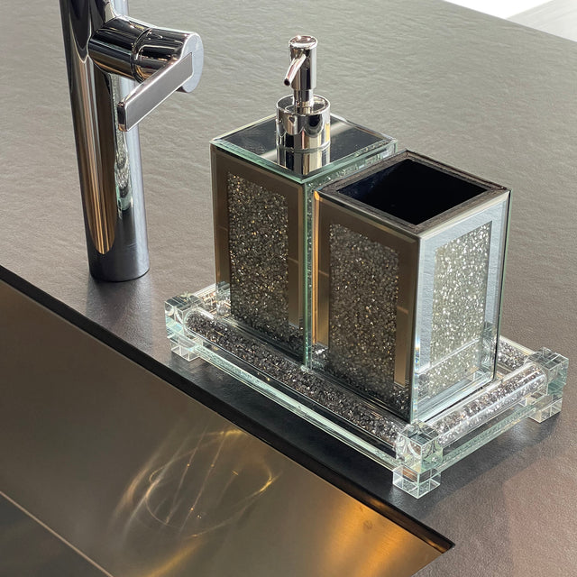 Ambrose Exquisite 3 Piece Square Soap Dispenser and Toothbrush Holder with Tray
