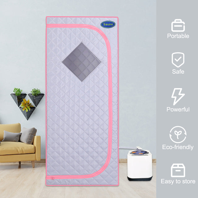 Full Size Portable Grey Steam Sauna tent–Personal Home Spa, with Steam Generator, Remote Control, Foldable Chair, Timer and PVC Pipe Connector Easy to Install.Fast heating, with FCC Certification