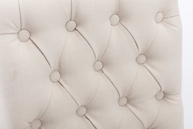 Mid-Century Wooden Frame Linen Fabric Tufted Upholstered Dining Chair,Set of 2,Cream