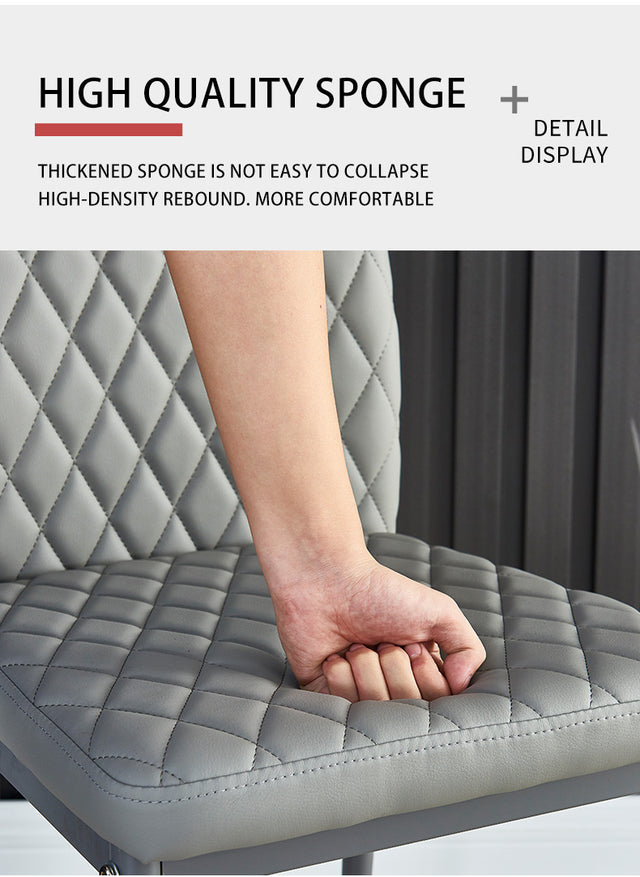 White modern minimalist dining chair fireproof leather sprayed metal pipe diamond grid pattern restaurant home conference chair set of 4