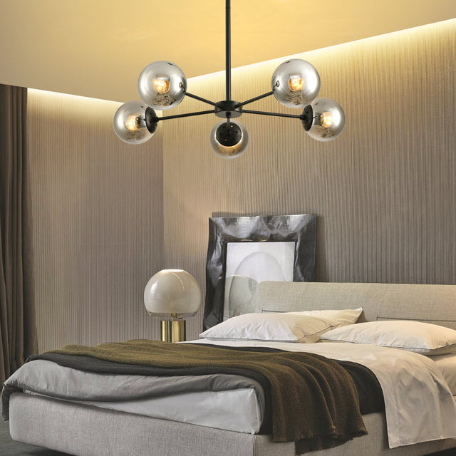 Modern American style chandelier-black-glass lampshade -5 bulbs