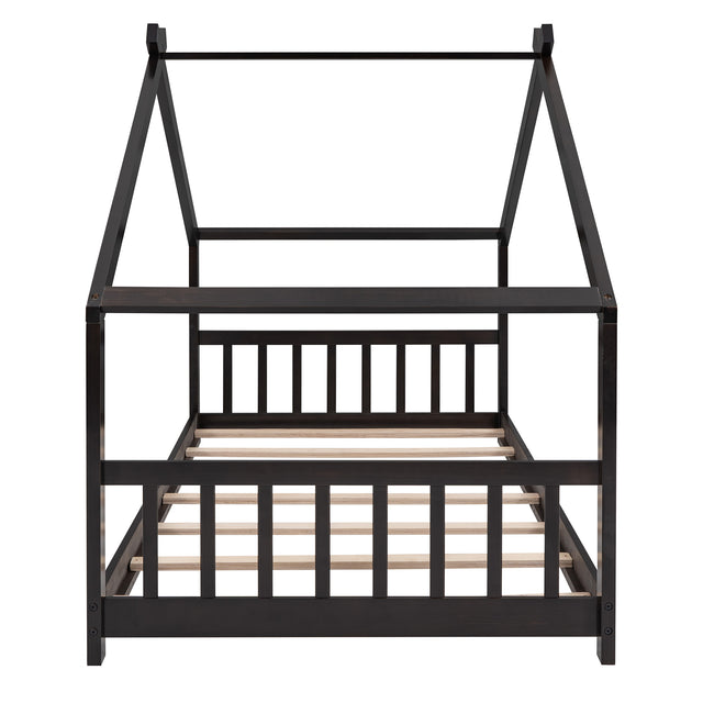 Twin Size House Bed Wood Bed, Espresso