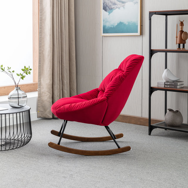 Tufted Upholstered Padded Seat Rocking Chair-Velvet Red