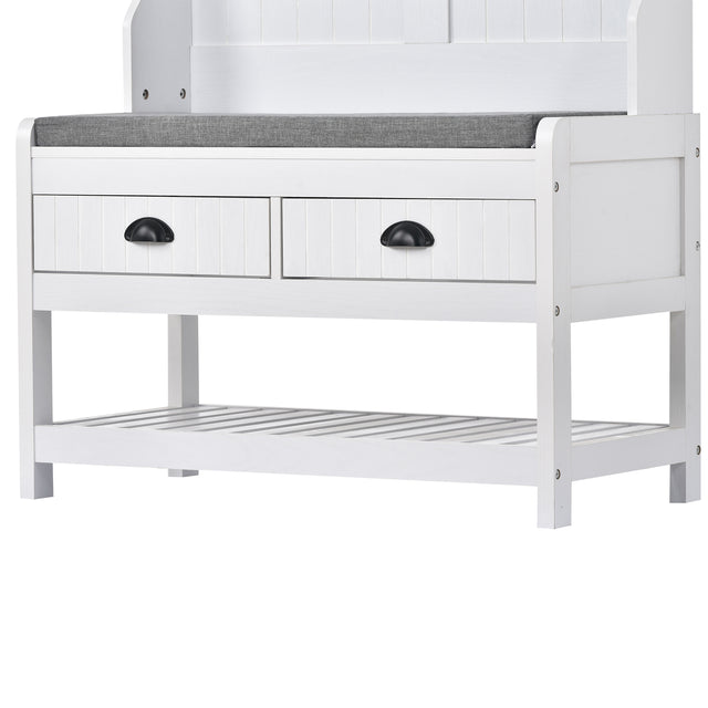 U-Can Hall Tree with 4 Hooks and Hinged Lid, Coat Hanger, Entryway Bench, Storage Bench, 3-in-1 Design, 69INCH, for Entrance, Hallway (White)