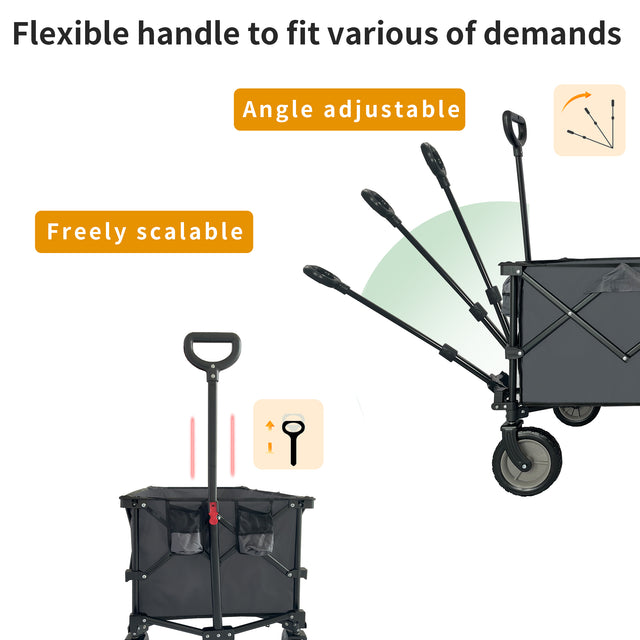 Collapsible Folding Wagon, Push Pull Foldable Beach Wagon Cart