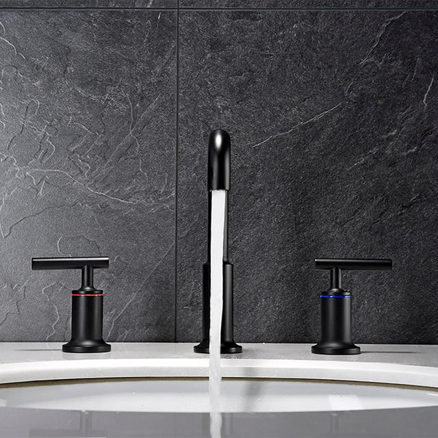Matt Black Widespread Bathroom Sink Faucet with With CUPC Water Supply Hose and Cartridge