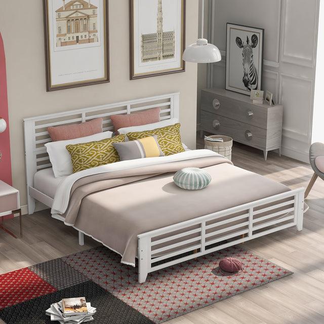Platform bed with horizontal strip hollow shape, King size, white (New)