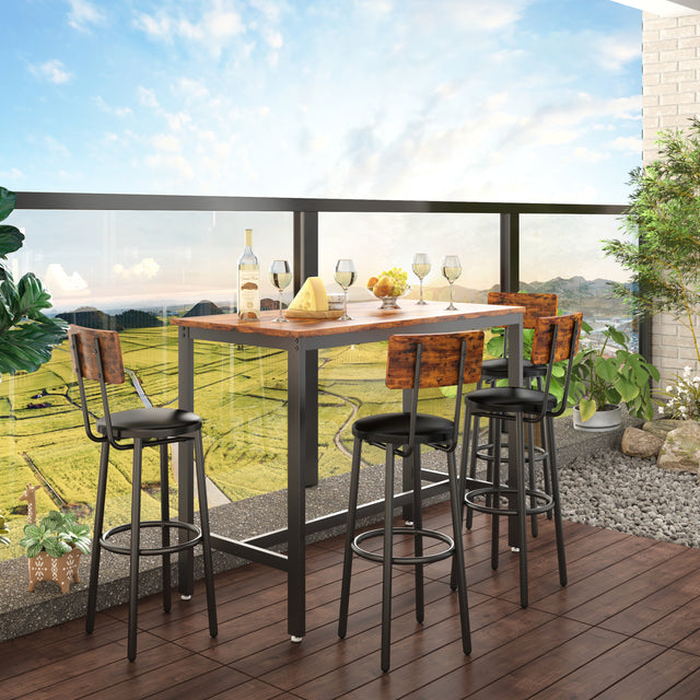 Bar Table Set with 4 Bar stools PU Soft seat with backrest, Rustic Brown, 47.24'' L x 23.62'' W x 35.43'' H.