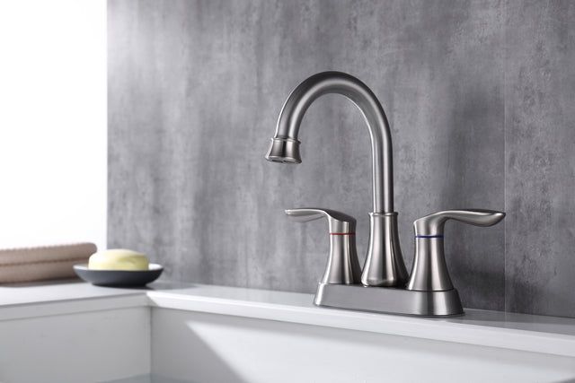2-Handle 4-Inch Brushed Nickel Bathroom Faucet, Bathroom Vanity Sink Faucets with Pop-up Drain and Supply Hoses