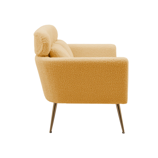 51"W Modern Boucle Loveseat Small Sofa Small Mini Room Couch Two-Seater Sofa With 2 Throw Pillows Gold Metal Legs for Small Space Office Studio Apartment Bedroom, Yellow Boucle