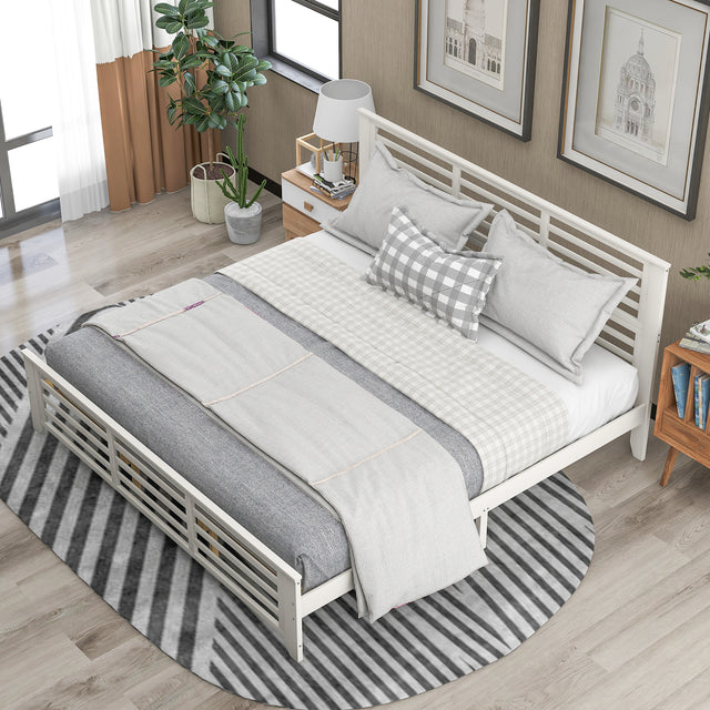 Platform bed with horizontal strip hollow shape, King size, white (New)