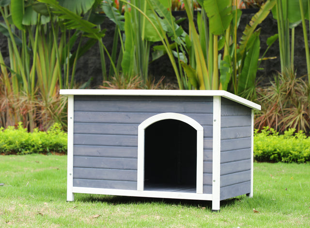 Outdoor Wooden Dog House with Hinges,Raised Feet,Openable Asphalt Roof&Removable Floor