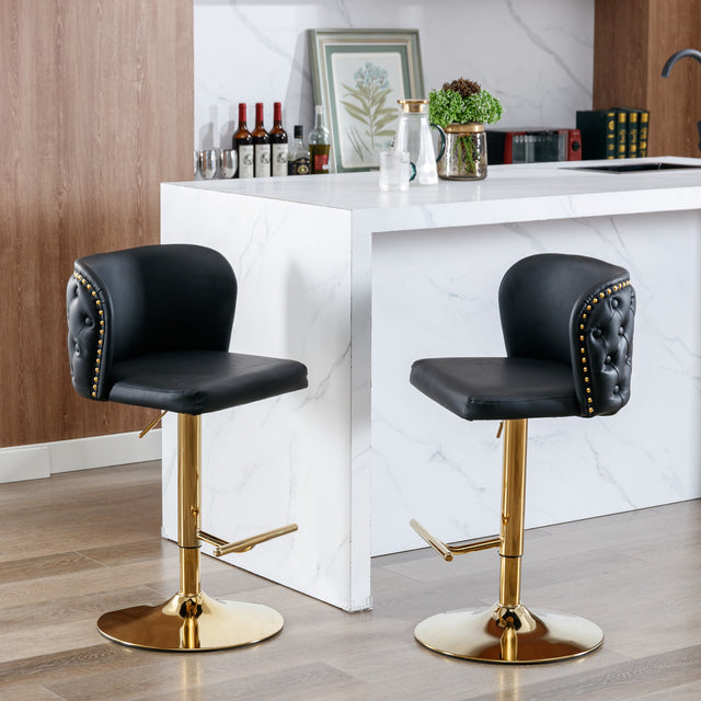 A&A Furniture,Swivel Barstools Adjusatble Seat Height, Modern PU Upholstered Bar Stools with the whole Back Tufted, for Home Pub and Kitchen Island(Black, Set of 2)