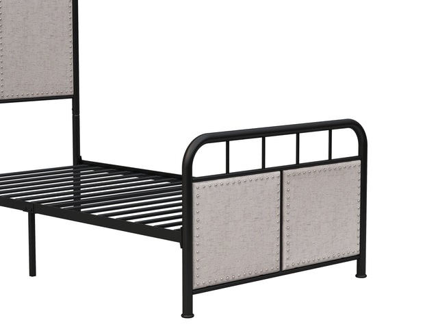 Twin Size Linen Upholstered Platform Metal Bed Frame with fabric Headboard and Footboard