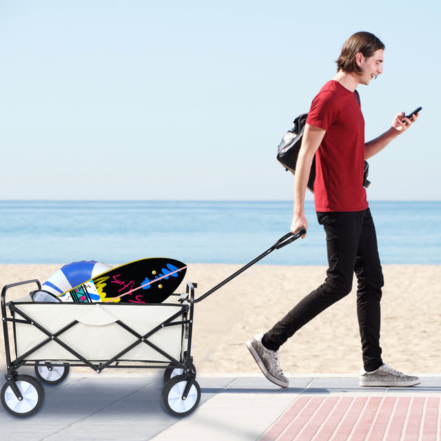 YSSOA Portable Rolling Folding Garden Cart with 360 Degree Swivel Anti-Slip Wheels & Adjustable Handle, 220lbs Weight Capacity, White