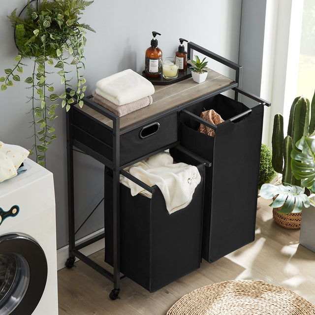 JHX Laundry Basket, Laundry Hamper with Drawer, 2 Laundry Sorter, with 2 Bags, 1 Storage Rack, (Grey,28.15’’L*13’’W*35.8’’H)
