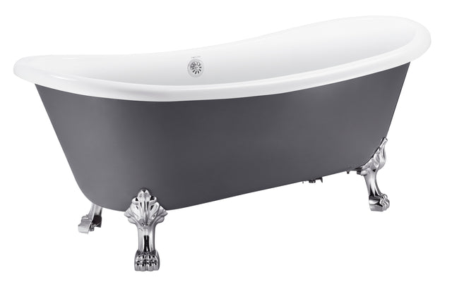 67" 100% Acrylic Freestanding Bathtub,Contemporary Soaking Tub,white inside and gray outside