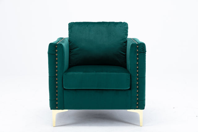 Modern Velvet Armchair Tufted Button Accent Chair Club Chair with Steel Legs for Living Room Bedroom,Green