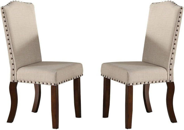 Classic Cream Upholstered Cushion Chairs Set of 2pc Dining Chair Nailheads Solid wood Legs Dining Room
