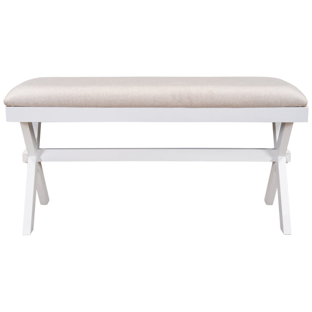 TOPMAX Farmhouse Rustic Wood Kitchen Upholstered Dining Bench, Beige+White