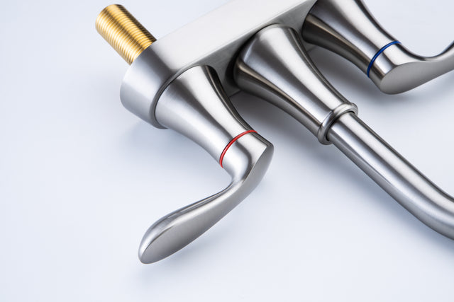 2-Handle Lavatory Faucet Brushed Nickel Bathroom Sink Faucet with Metal Pop-up Drain and Faucet Supply Lines
