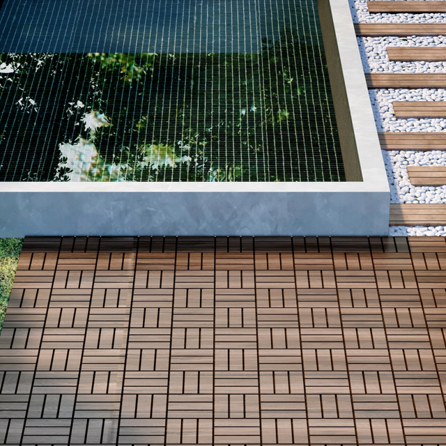 10 PCS Interlocking Deck Tiles Checker Pattern, 12" x 12" Square Acacia Hardwood Outdoor Flooring for Patio, Bancony, Pool Side,...