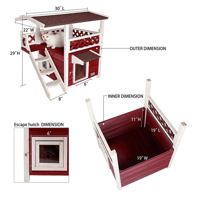 Cat House for Outdoor Cats Weatherproof with Escape Door