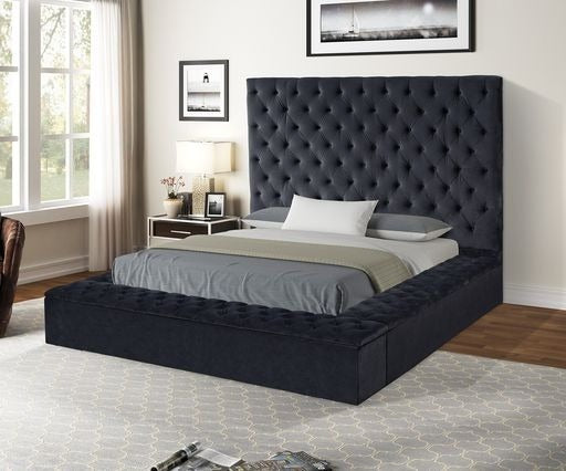 Nora Queen 4 Pc Vanity Tufted Storage Bedroom Set made with Wood In Black