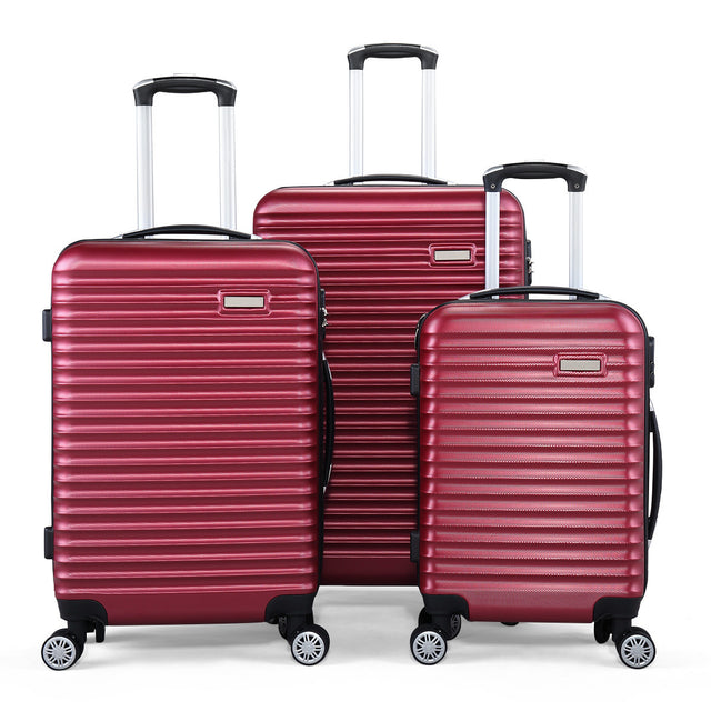 3-Piece Expandable Suitcase with Code Lock, Spinner Carry-On Luggage with 8 Wheels, 20/24/28 Inches, Wine Red