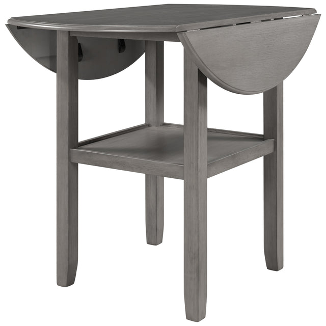TOPMAX Farmhouse Round Counter Height Kitchen Dining Table with Drop Leaf and One Shelf for Small Places, Gray