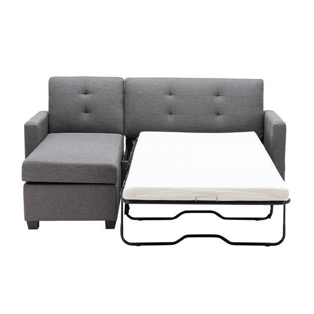 78.3" Convertible Sleeper Sofa Bed,Linen Pull Out Couch with Storage Chaise,Sleeper Counch with Memory Foam Mattress for Small Space Living Room Bedroom Office,Gray