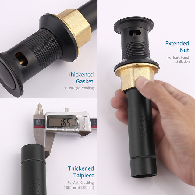 Pop-Up Drain Stainless Steel With Overflow Anti-Clogging for Vessel Sink Lavatory Vanity Sink Drain with Strainer Basket, Matte Black