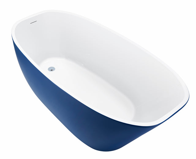 63" 100% Acrylic Freestanding Bathtub,Contemporary Soaking Tub,white inside and blue outside