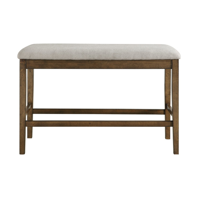 Wooden Frame Counter Height Bench Light Oak Finish Mindy Veneer Gray Textured Fabric Upholstery Dining Room Furniture