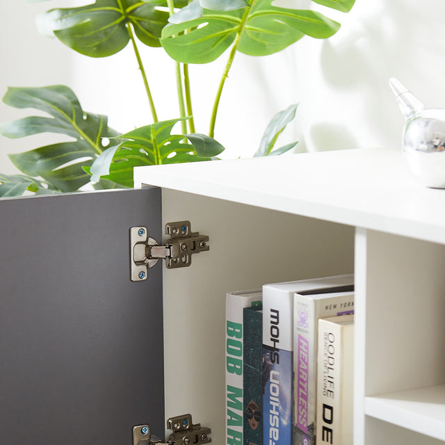 20 minutes quick assemble WHITE+GRAY morden TV Stand with LED Lights,high glossy front TV Cabinet,can be assembled in Lounge Room, Living Room or Bedroom,color:WHITE+Dark Grey