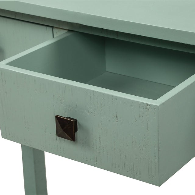 TREXM Rustic Brushed Texture Entryway Table Console Table with Drawers and Bottom Shelf for Living Room (Tiffany Blue)