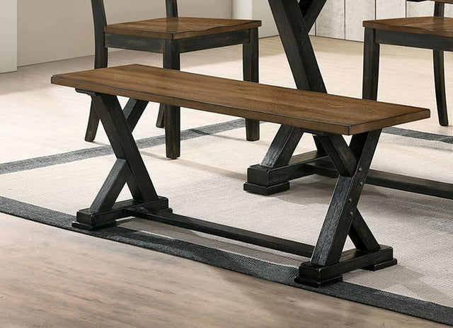 1pc Bench Only Farmhouse Design Antique Oak / Antique Black Two-Tone Y-Shaped Legs Kitchen Dining Room Furniture