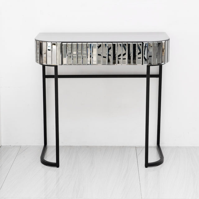 Mirrored Vanity Table, Mirrored Dressing Table, Iron Frame Desk for Bedroom Studio Office(Gray Striped Mirrored)