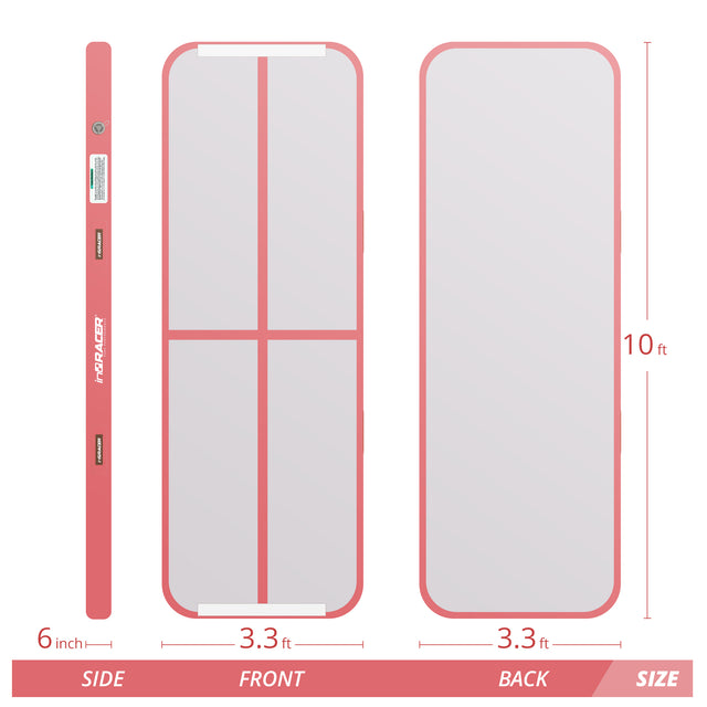 inQracer Gymnastics Mat Air Mats 10ft, Inflatable Tumbling Mat Tumble Track Air Floor with Electric Air Pump for Kids Home Use/Cheerleading/Gym/Outdoor/Yoga/Water Use, Pink