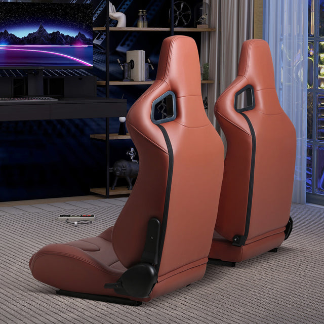 2-Piece Ergonomic Racing Seats with Adjustable Double Slides,PVC Racing Simulator Game seats,Brick Red