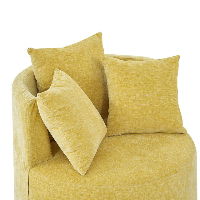 Modern Chenille Upholstered Swivel Backrest Chair for Living Room, with Movable Wheels, Including 3 Pillows, Yellow