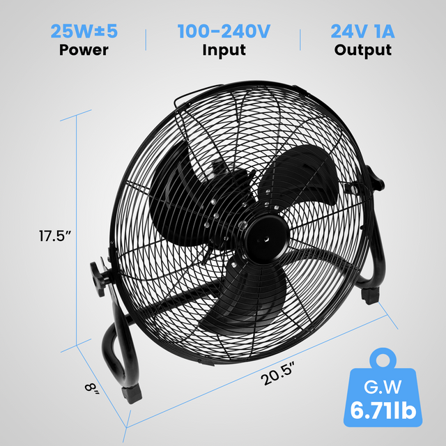 Rechargeable Cordless Floor Fan, 16-Inch, High Velocity Floor Fan With 360-Degree Tilt, Ready-to-use, Battery Operated, Heavy Duty Metal Floor Fan for Industrial, Commercial, Residential, Office