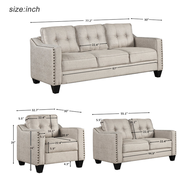 U_STYLE 3 Piece Living Room Set