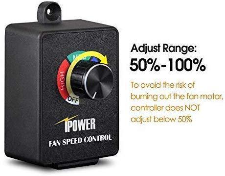 iPower HIFANXEXHAUST12CTB 12 Inch Variable Shutter Exhaust Fan with Speed Controller and Power Cord Kit, 1620RPM, 1600 CFM, Silver