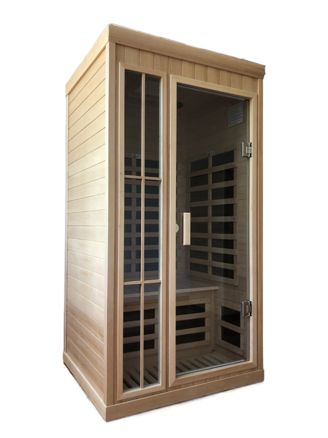 Deluxe version Plus One person Far infrared Hemlock Sauna room with LED colour lights