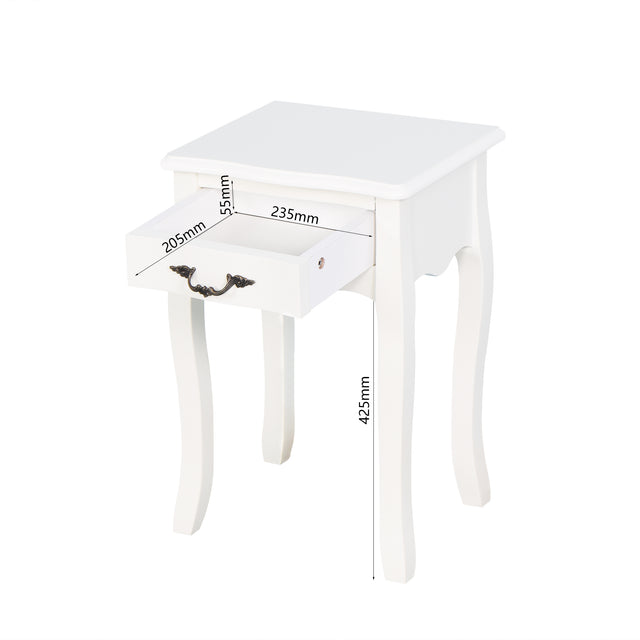 White Living Room Floor-standing Storage Table with a Drawer, 4 Curved Legs
